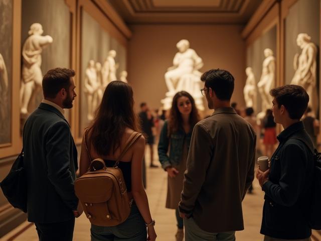 Group exploring a French museum with a guide.